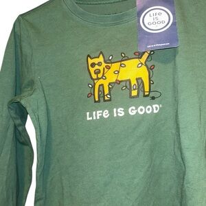 New Life Is Good Long Sleeve merry christmas dog holiday mights tshirt boys L